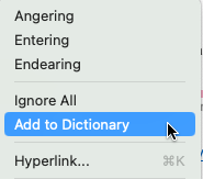 macOS Right Click Menu - Add to Dictionary